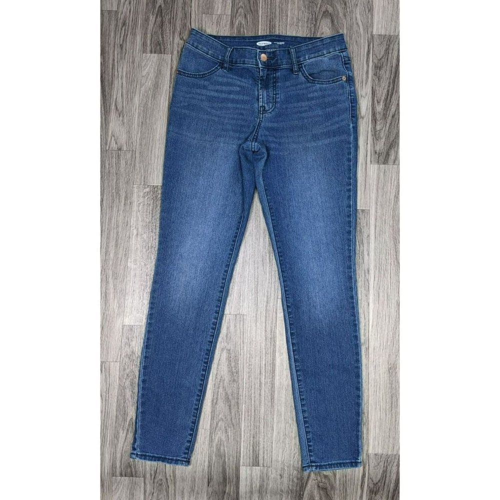 (3/$35) Old Navy Womens Size 4 Whiskered Super Skinny Mid Rise Denim Blue Jeans